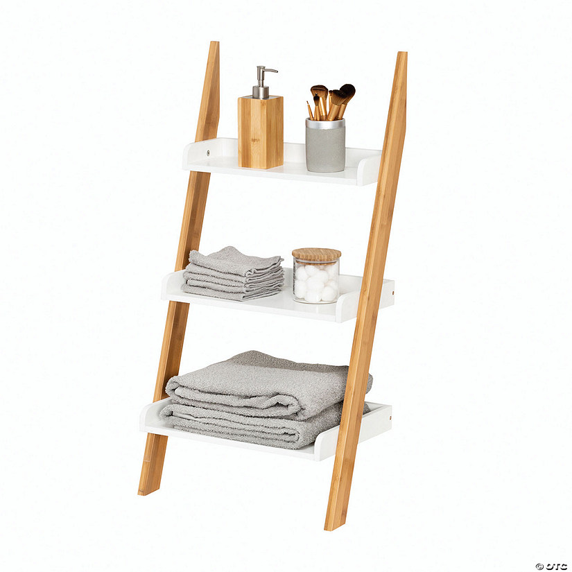 Honey Can Do 3-Tier Ladder Shelf - White/Bamboo Image