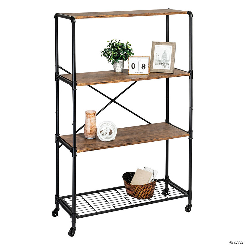 Honey Can Do 4-Tier Industrial Rolling Bookshelf With Wheels Image