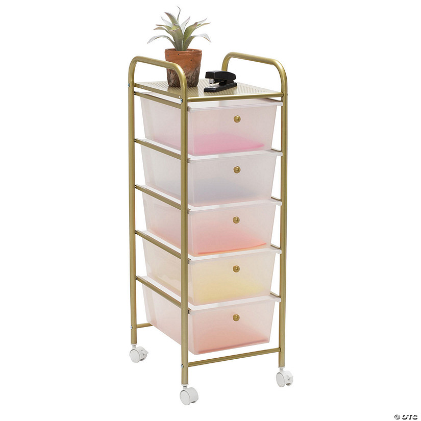Honey Can Do 5-Drawer Rolling Storage Cart With Plastic Drawers - Gold Image