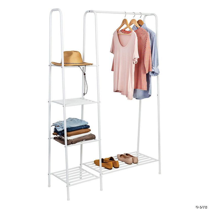 Honey-Can-Do Freestanding Closet With Clothes Rack and Shelves, Matte White Image
