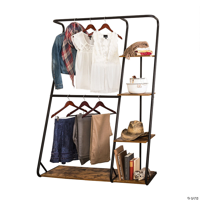 Honey-Can-Do Freestanding Open Closet Wardrobe with Wood Shelf & Black Metal Frame Image