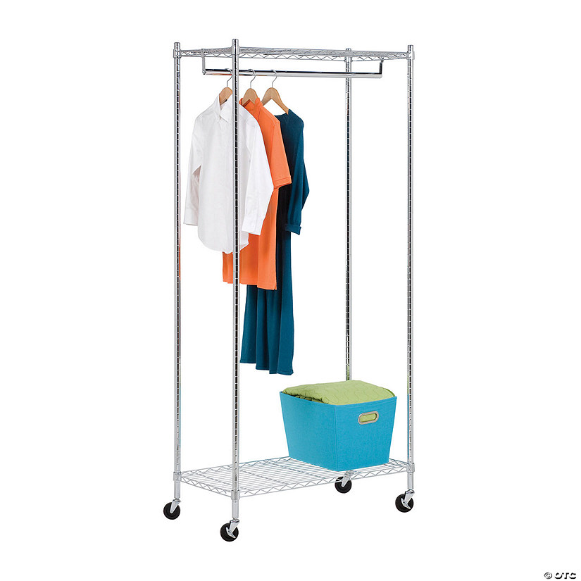Honey-Can-Do Heavy Duty Rolling Garment Rack with Two Shelves, Chrome Image