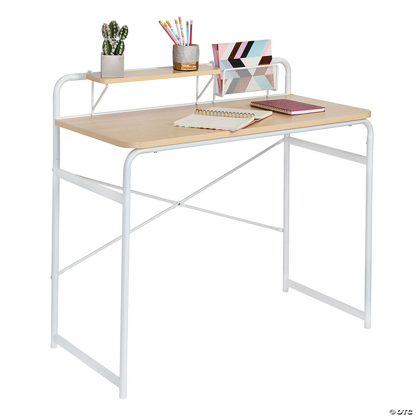 HoneyCanDo Home Office Computer Desk with Shelf and Metal Mesh Basket