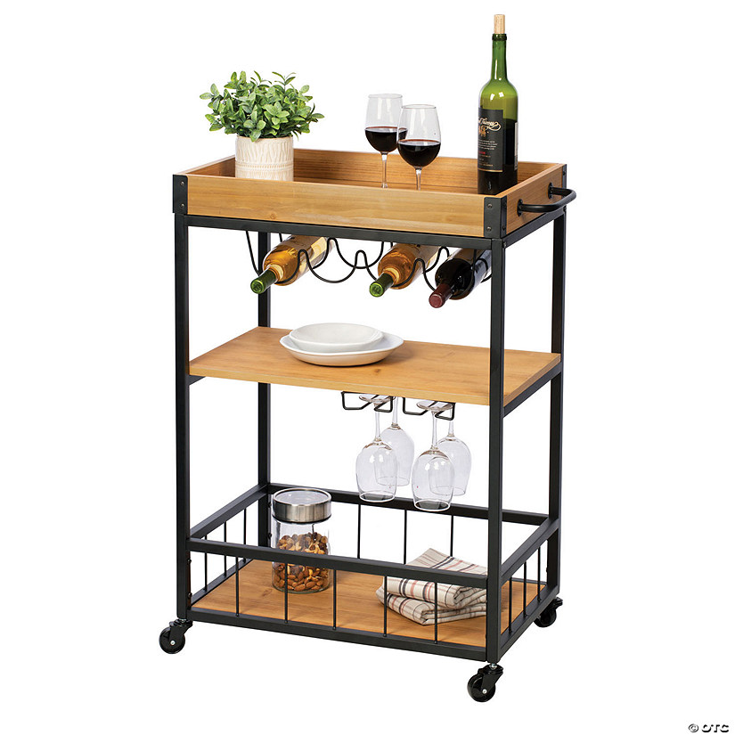 Honey Can Do Industrial Rolling Bar Cart with Removable Serving Tray Image