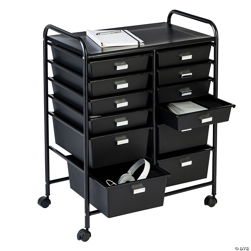 Honey Can Do Metal Rolling Storage Cart with 12 Drawers - Black Image