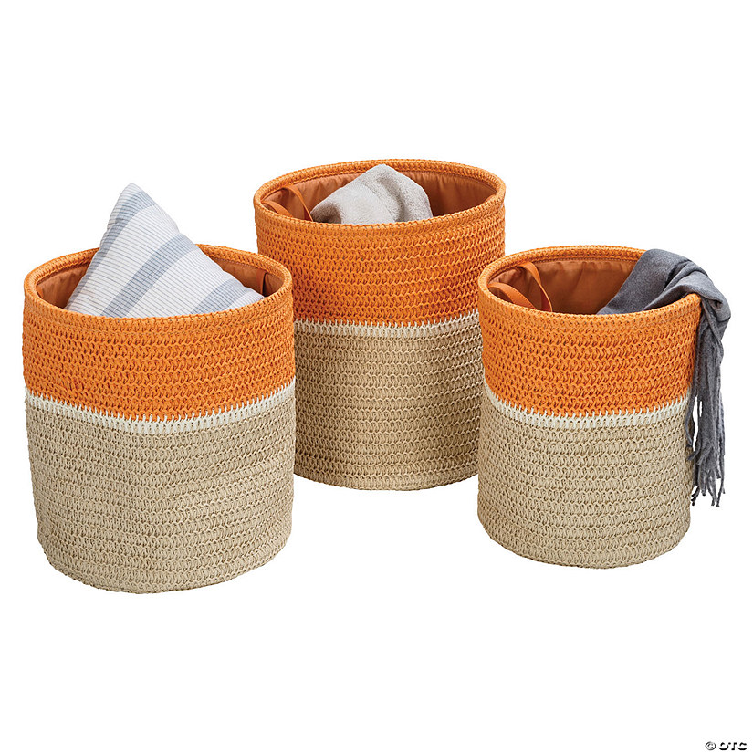 Honey-Can-Do S/3 Paper Straw Baskets, Salmon & White Image