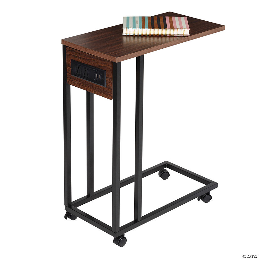 HoneyCanDo Side table with outlets on back, Walnut/ Oriental Trading