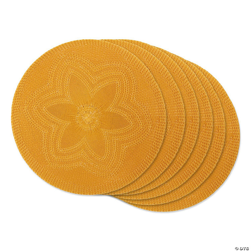 Honey Gold Floral Woven Round Placemat (Set Of 6) Image
