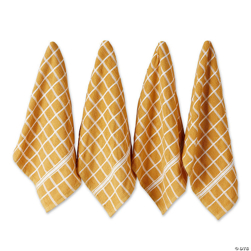 Honey Gold Solid Windowpane Terry Dishtowel 4 Piece Image