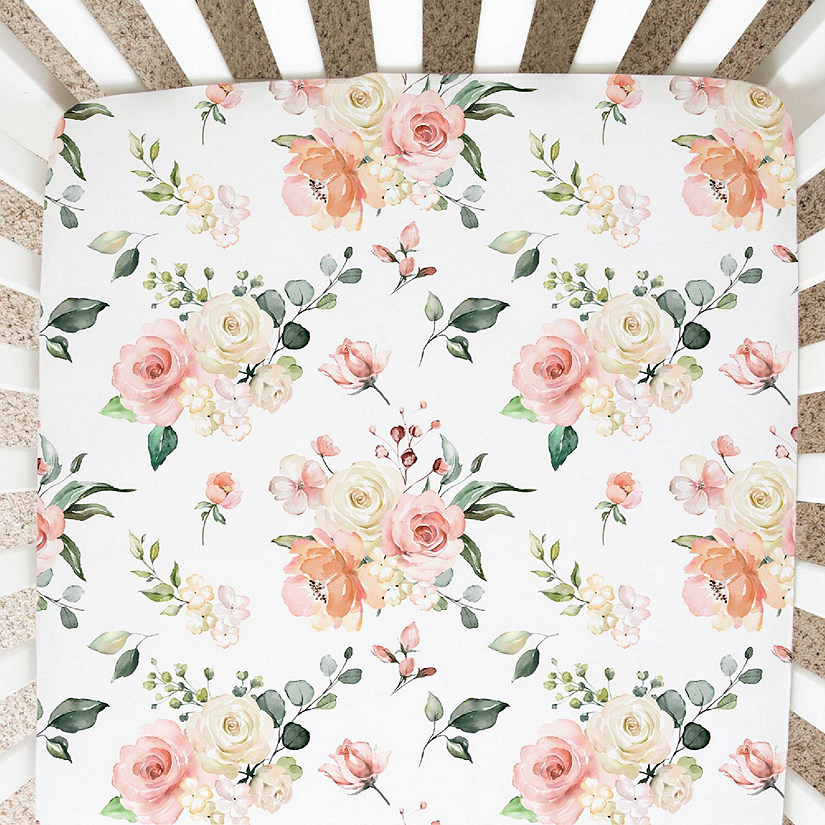 Honey Lemonade Fitted Crib Sheet (Peach Floral) Oriental Trading