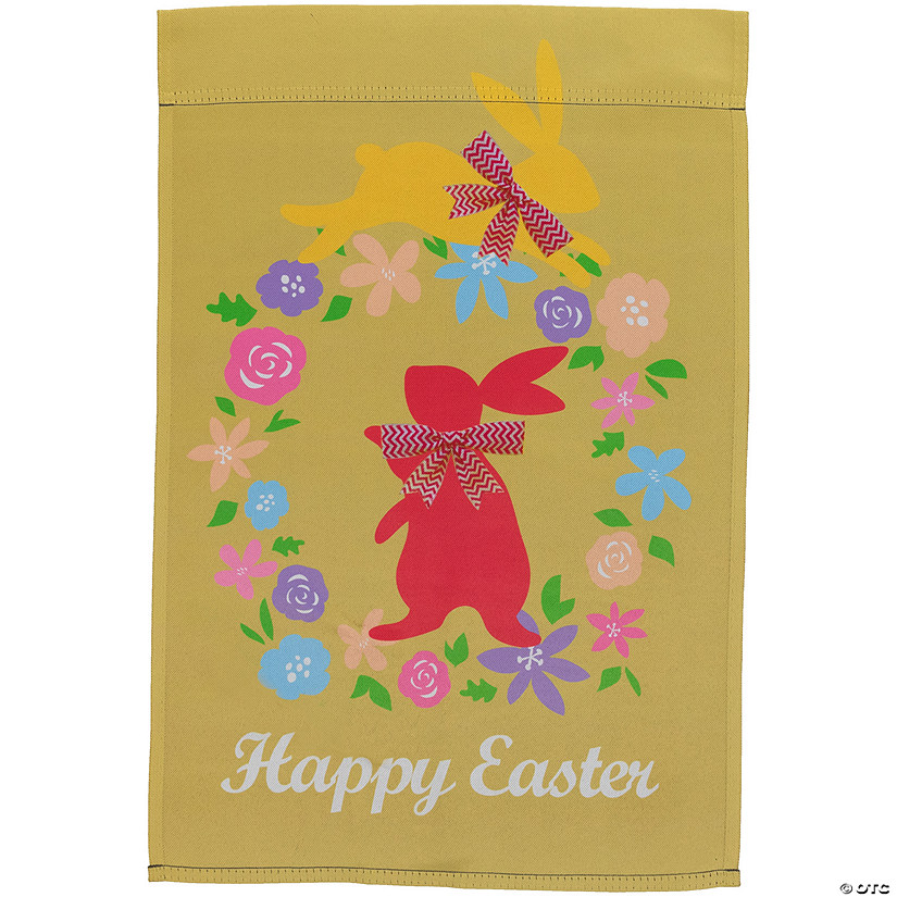 Hopping Bunnies "Happy Easter" Floral Outdoor Garden Flag 18" x 12.5" Image