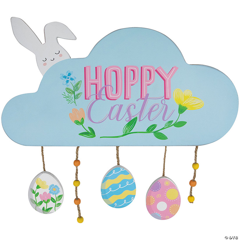 Hoppy Easter Wooden Wall Sign with Bunny and Eggs - 15.75" Image