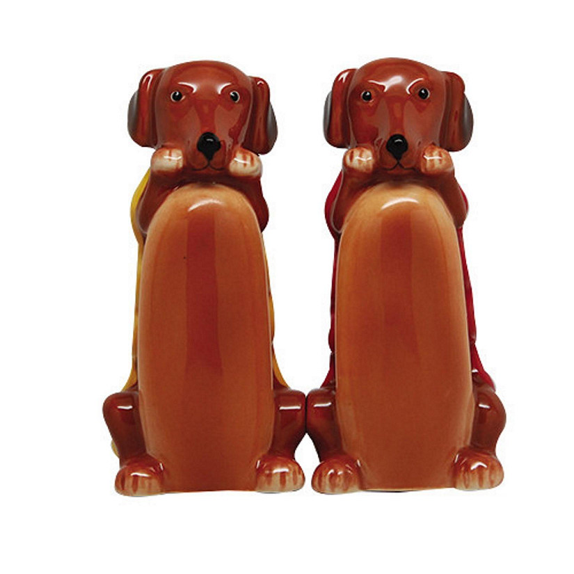 Hot Dogs Dachshund Ceramic Salt and Pepper Shaker Set Image