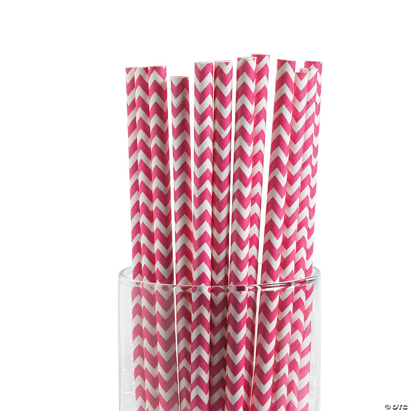 Hot Pink Chevron Paper Straws - 24 Pc. Image