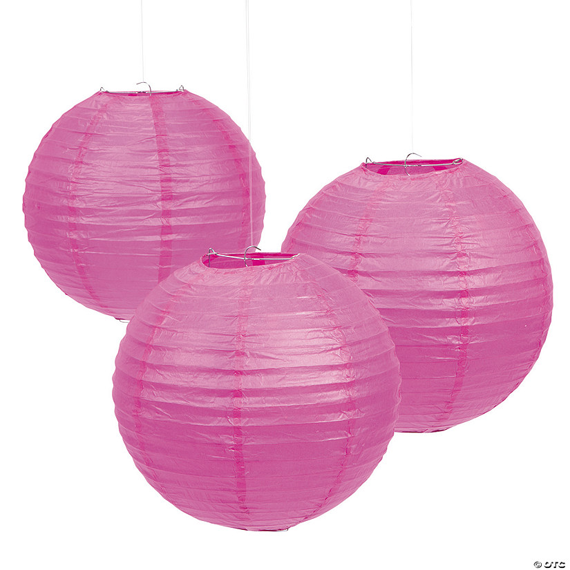 Hot Pink Hanging Paper Lanterns - 6 Pc. Image