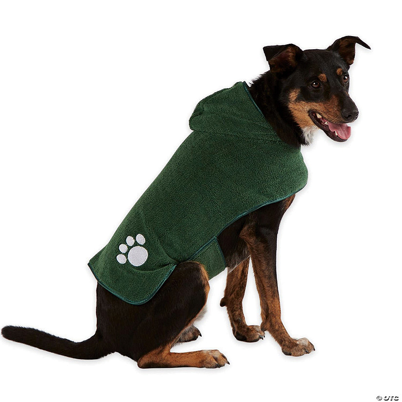 Hunter Green Embroidered Paw Medium Pet Robe Image