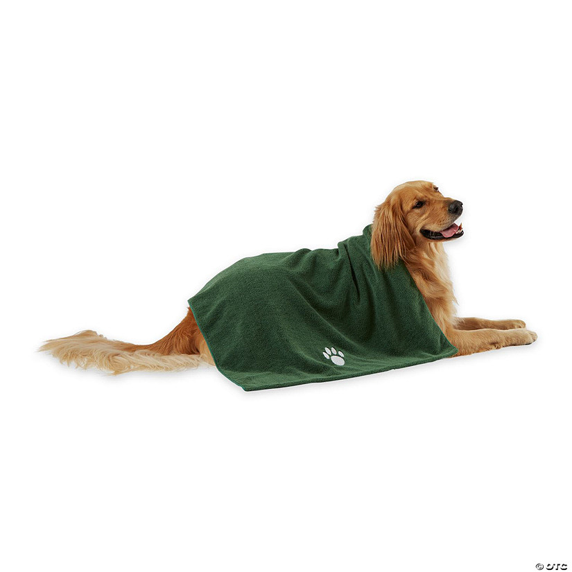 Hunter Green Embroidered Paw Pet Towel Image