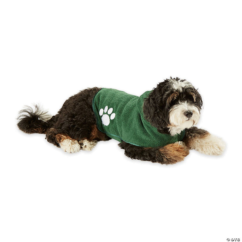 Hunter Green Embroidered Paw Small Pet Robe Image
