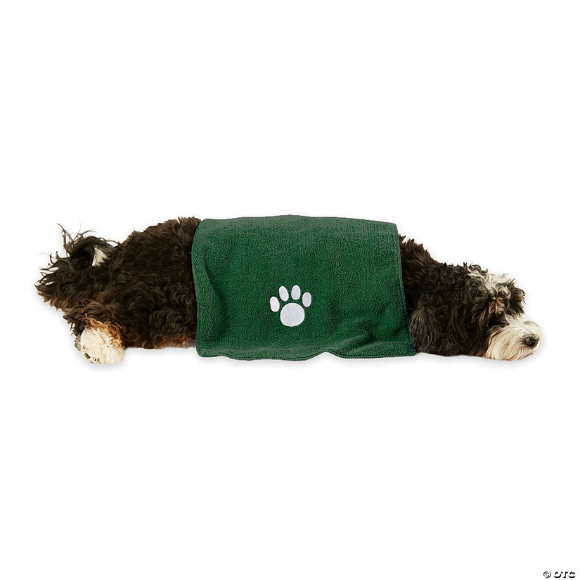 Hunter Green Embroidered Paw Small Pet Towel (Set Of 3) Image
