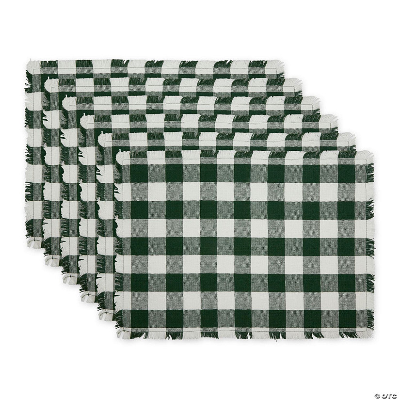 Hunter Green Heavyweight Check Fringed Placemat (Set Of 6) Oriental