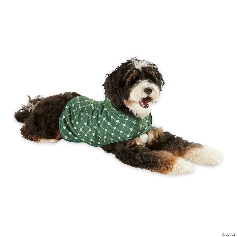 Hunter Green Printed Trellis Paw Small Pet Robe Image