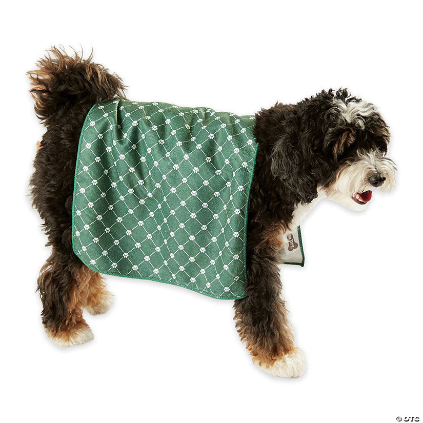 Hunter Green Printed Trellis Paw Small Pet Towel (Set Of 3) Image