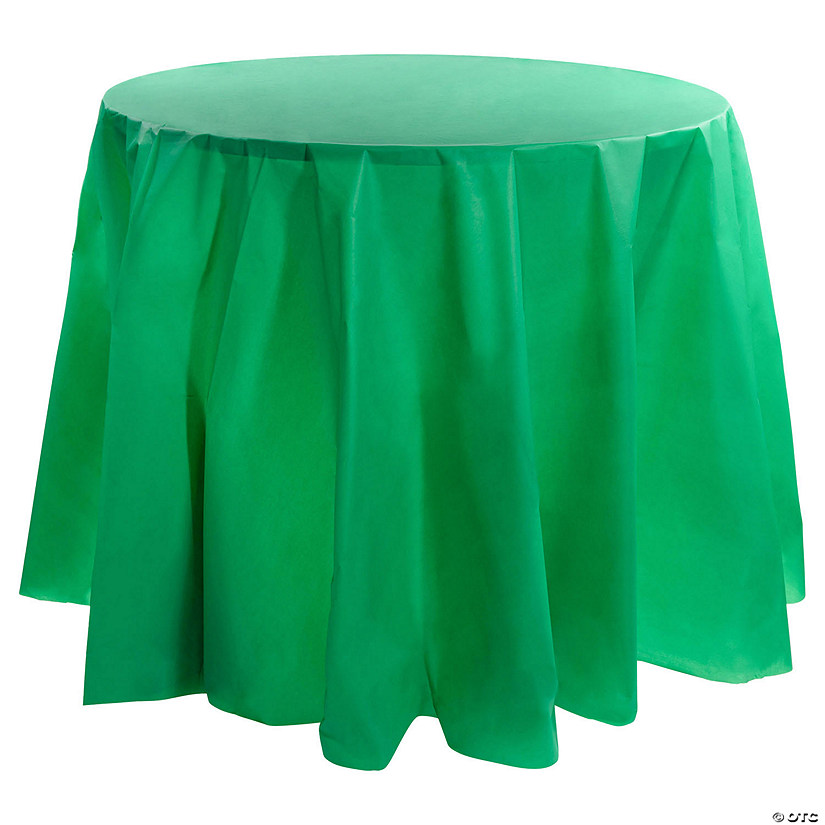 Hunter Green Round Disposable Plastic Tablecloths (84") - (48 Tablecloths) Image