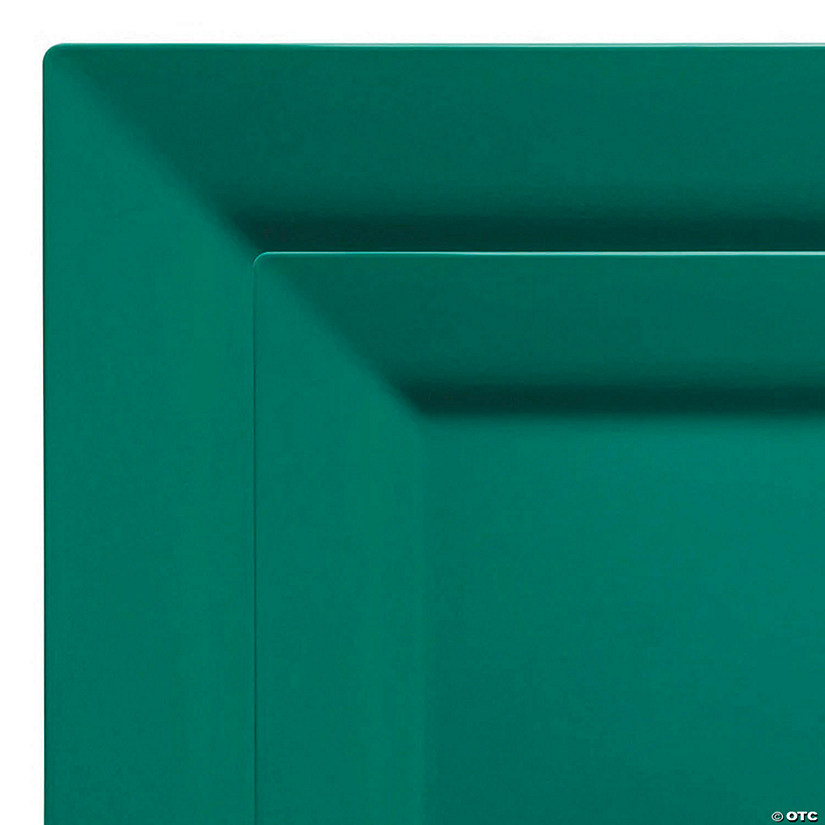 Hunter Green Square Plastic Plates Dinnerware Value Set - 20 Dinner Plates + 20 Salad Plates Image