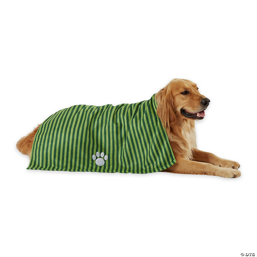 Hunter Green Stripe Embroidered Paw Pet Towel Image