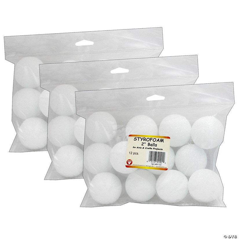 Hygloss Craft Foam Balls, 2 Inch, 12 Per Pack, 3 Packs Image