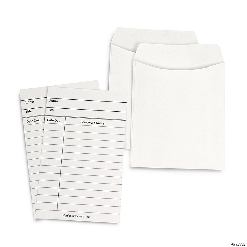 Hygloss Library Cards & Non-Adhesive Pockets Combo, White, 150 Each/300 Pieces Image