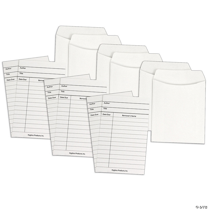 Hygloss Library Cards & Non-Adhesive Pockets Combo, White, 30 Each/60 Pieces Per Pack, 3 Packs Image