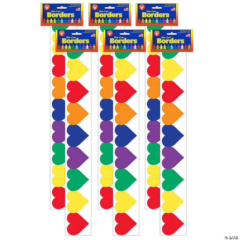 Hygloss Multi-Color Hearts Border, 36 Feet Per Pack, 6 Packs Image