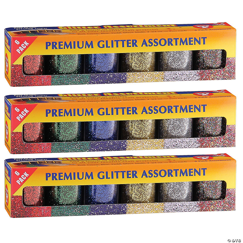 Hygloss Premium Glitter Assortment, 6 Colors Per Pack, 3 Packs Image