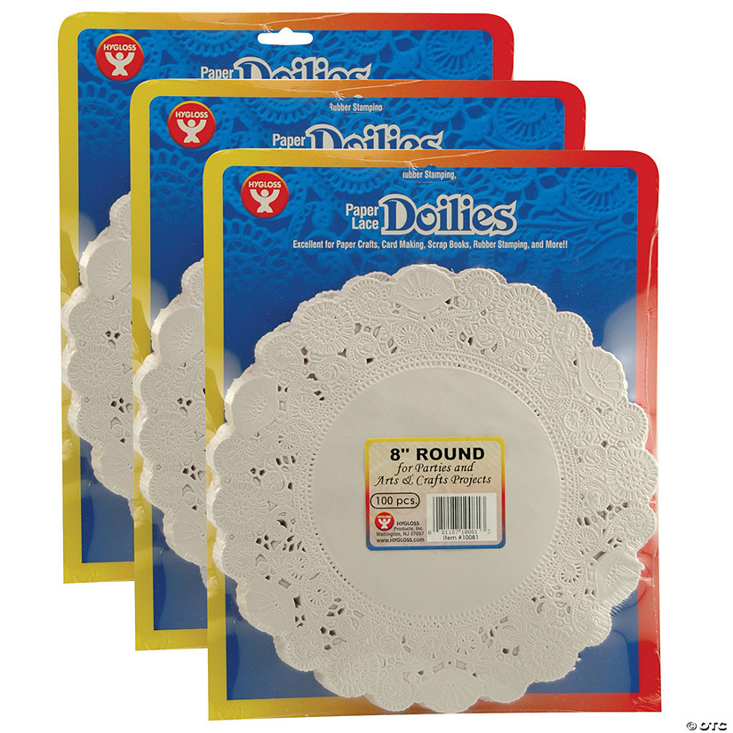 Hygloss Round Paper Lace Doilies, White, 8", 100 Per Pack, 3 Packs Image