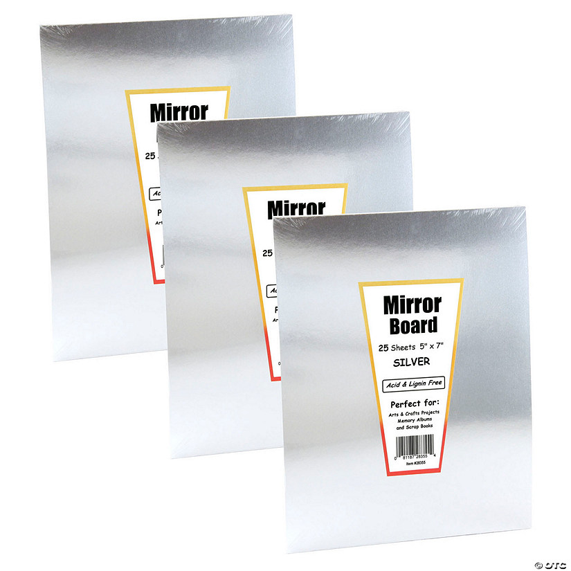 Hygloss Silver Foil Mirror Board, 5" x 7", 25 Sheets Per Pack, 3 Packs Image