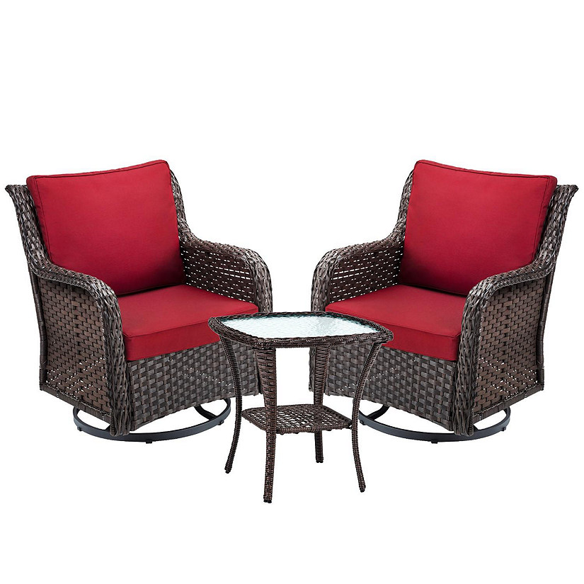 Idealhouse 3-Piece Outdoor Black Rattan Outdoor Bistro Set with Red ...