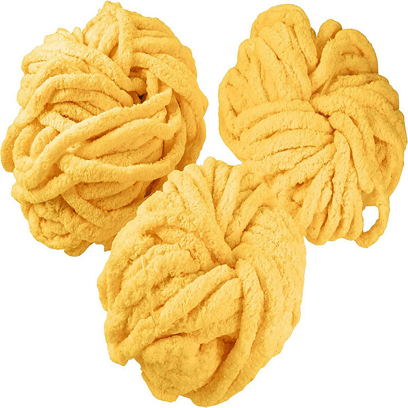 iDIY Chunky Yarn 3 Pack (24 Yards Each Skein) - Bright Yellow - Fluffy Chenille Yarn Perfect for Soft Throw and Baby Blankets, Arm Knitting, Crocheting and DIY Image
