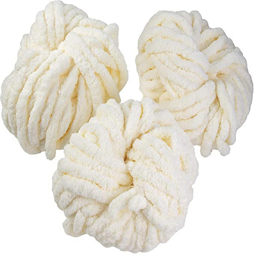 iDIY Chunky Yarn 3 Pack (24 Yards Each Skein) - Cream - Fluffy Chenille Yarn Perfect for Soft Throw and Baby Blankets, Arm Knitting, Crocheting and DIY Crafts a Image