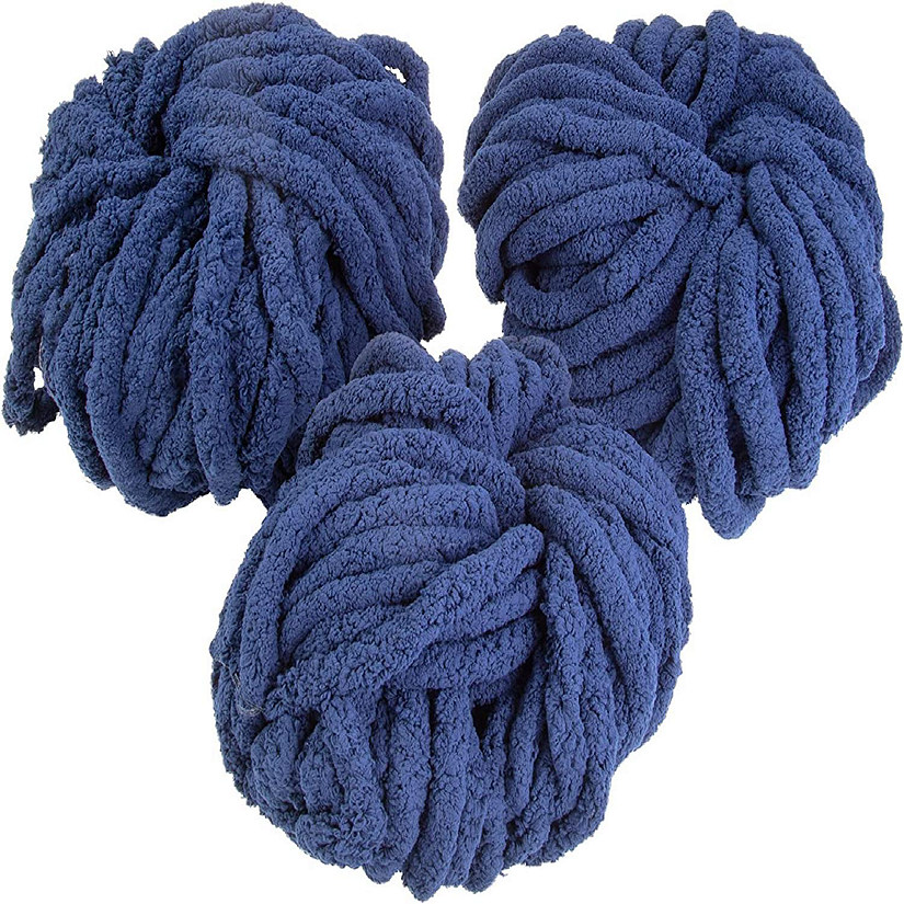 iDIY Chunky Yarn 3 Pack (24 Yards Each Skein) - Dark Blue - Fluffy Chenille Yarn Perfect for Soft Throw and Baby Blankets, Arm Knitting, Crocheting and DIY Craf Image