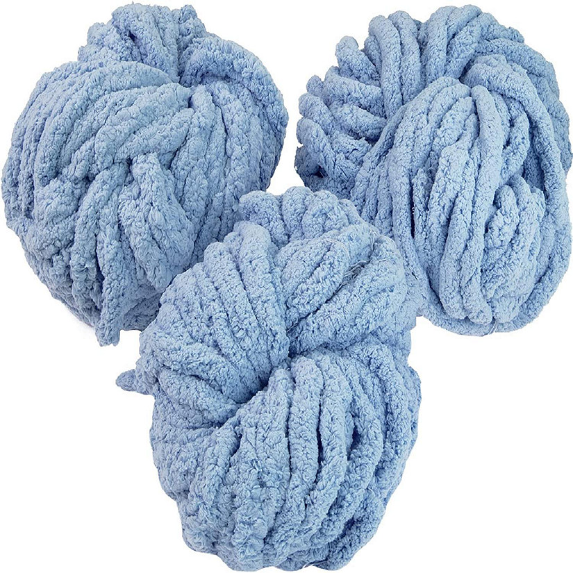 iDIY Chunky Yarn 3 Pack (24 Yards Each Skein) - ICY Blue - Fluffy Chenille Yarn Perfect for Soft Throw and Baby Blankets, Arm Knitting, Crocheting and DIY Craft Image