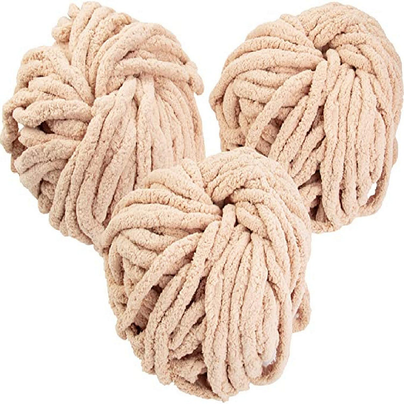 iDIY Chunky Yarn 3 Pack (24 Yards Each Skein) - Sand - Fluffy Chenille Yarn Perfect for Soft Throw and Baby Blankets, Arm Knitting, Crocheting and DIY Crafts an Image