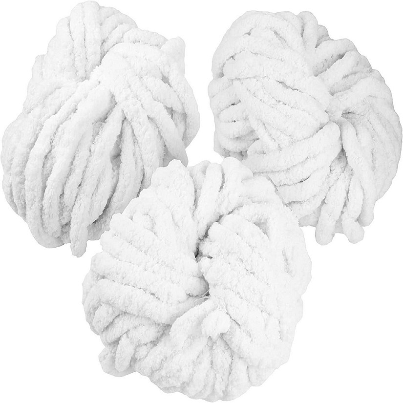 iDIY Chunky Yarn 3 Pack (24 Yards Each Skein) - White - Fluffy Chenille Yarn Perfect for Soft Throw and Baby Blankets, Arm Knitting, Crocheting and DIY Crafts a Image