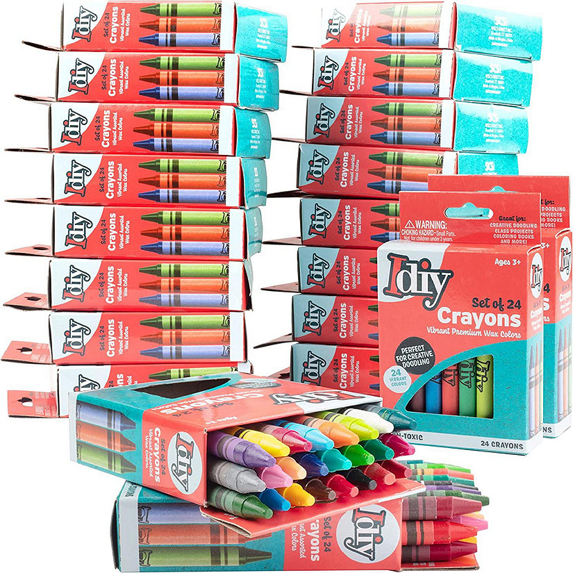 IDIY Individually Packaged Wrapped Boxes Wax Crayons (20 Packs, 24 colors, 480 pc total) -ASTM Safety Tested, For Kids, Teachers, Bulk Art Classrooms Classpack, Image