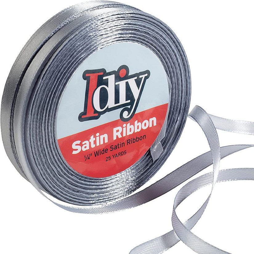 Idiy Satin Ribbon - .1/4", 50 Yards (Silver) - Great for DIY Crafts, Gift Wrapping, Wedding Decorations, Sewing Projects, Party, Decorative Embellishments, Hair Image