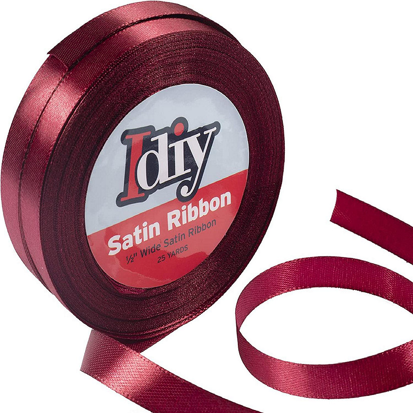 iDIY Satin Ribbon (1/2", 50 Yards) No wire, DIYs, Gift Wrapping Baskets, Wedding Decor, Sewing Projects, Hair Bows, Floral, Baby Showers, Holiday Wreath(Maroon) Image