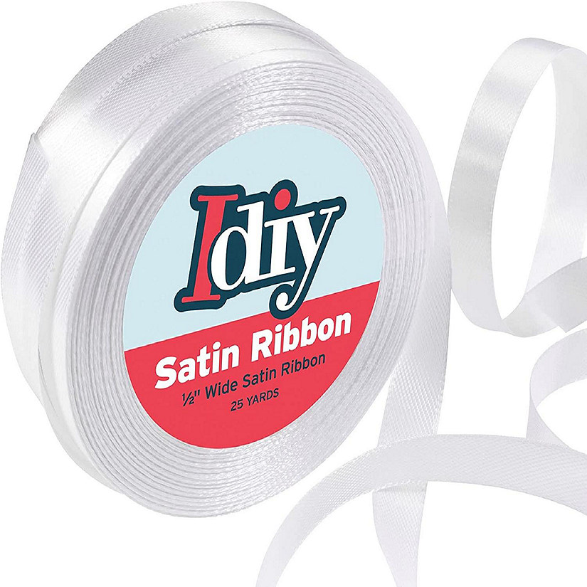 Idiy Satin Ribbon - 1/2", 50 Yards (White) - Great for DIY Crafts, Gift Wrapping, Wedding Decorations, Sewing Projects, Party, Decorative Embellishments, Hair B Image