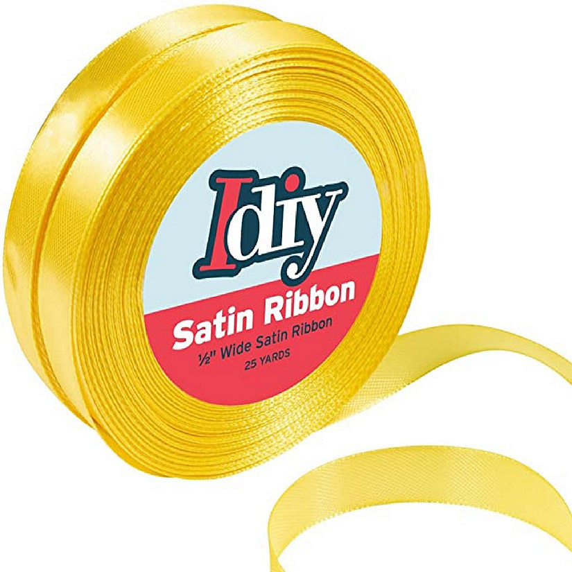 Idiy Satin Ribbon - 1/2", 50 Yards (Yellow) - Great for DIY Crafts, Gift Wrapping, Wedding Decorations, Sewing Projects, Party, Decorative Embellishments, Hair Image