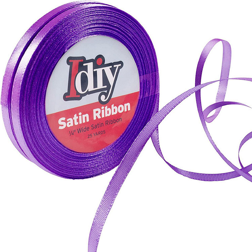 iDIY Satin Ribbon (1/4", 50 Yards) No wire, DIYs, Gift Baskets, Wedding & Party Decor, Sewing Projects, Hair Bows, Floral, Baby Showers, Holiday Wreath(Purple) Image