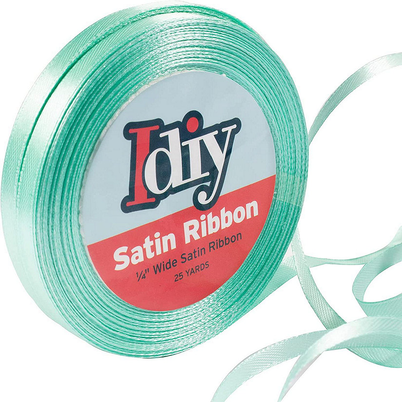 iDIY Satin Ribbon (1/4", 50 Yards) No Wire, Gift Baskets, Wedding & Party Decor, Sewing Projects, Hair Bows, Floral, Baby Showers, Holiday Wreath (Mint Green) Image